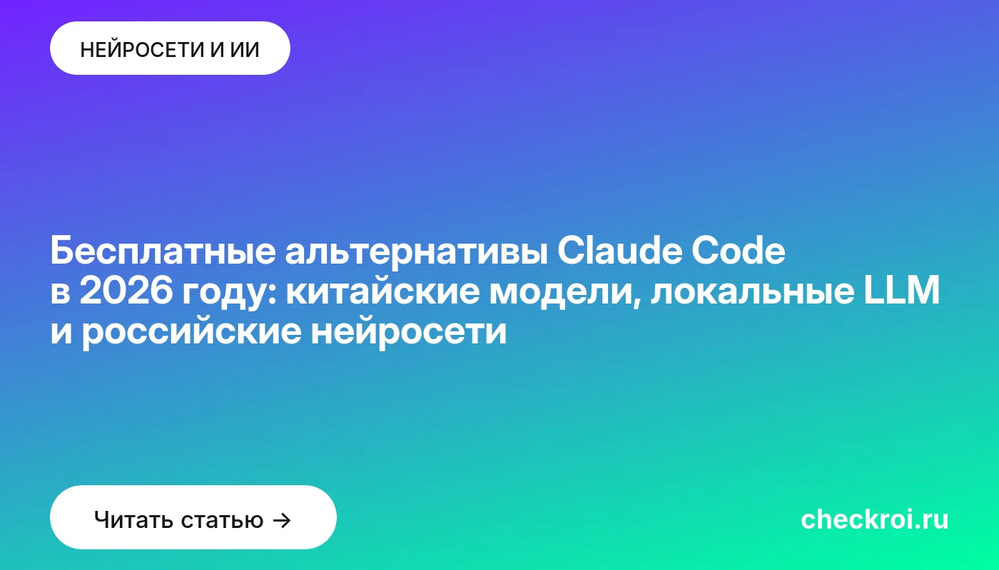 Статья: Бесплатные альтернативы Claude Code в 2026 году: китайские модели, локальные LLM и российские нейросети Обложка: Бесплатные альтернативы Claude Code в 2026 году: китайские модели, локальные LLM и российские нейросети