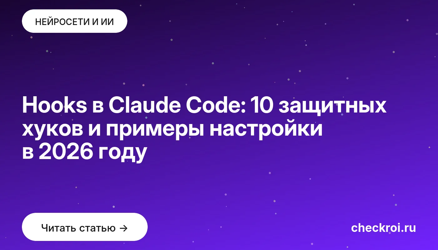 Статья: Hooks в Claude Code: 10 защитных хуков и примеры настройки в 2026 году Обложка: Hooks в Claude Code: 10 защитных хуков и примеры настройки в 2026 году