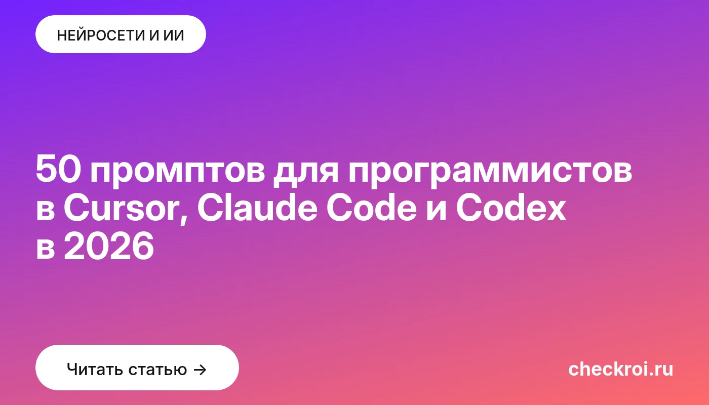 Статья: 50 промптов для программистов в Cursor, Claude Code и Codex в 2026 Обложка: 50 промптов для программистов в Cursor, Claude Code и Codex в 2026