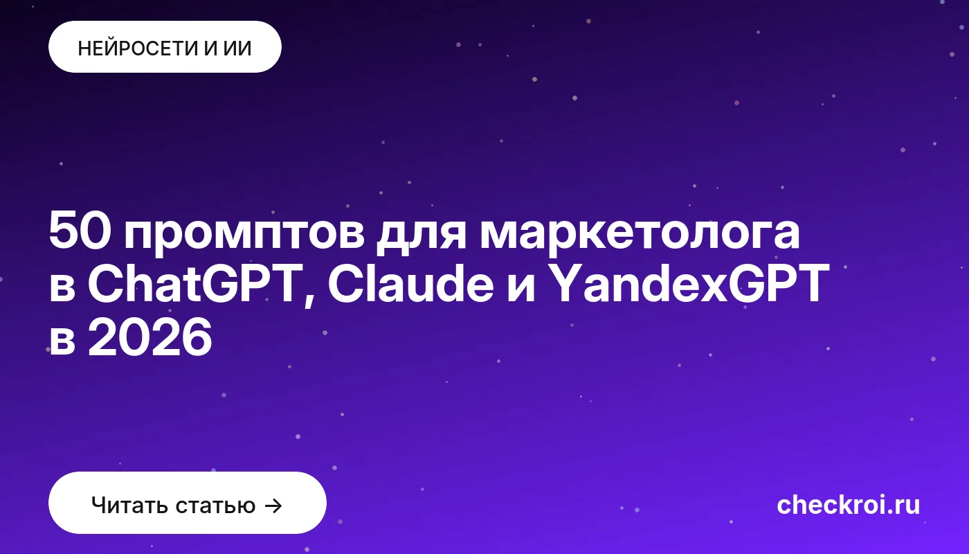 Обложка: 50 промптов для маркетолога в ChatGPT, Claude и YandexGPT в 2026
