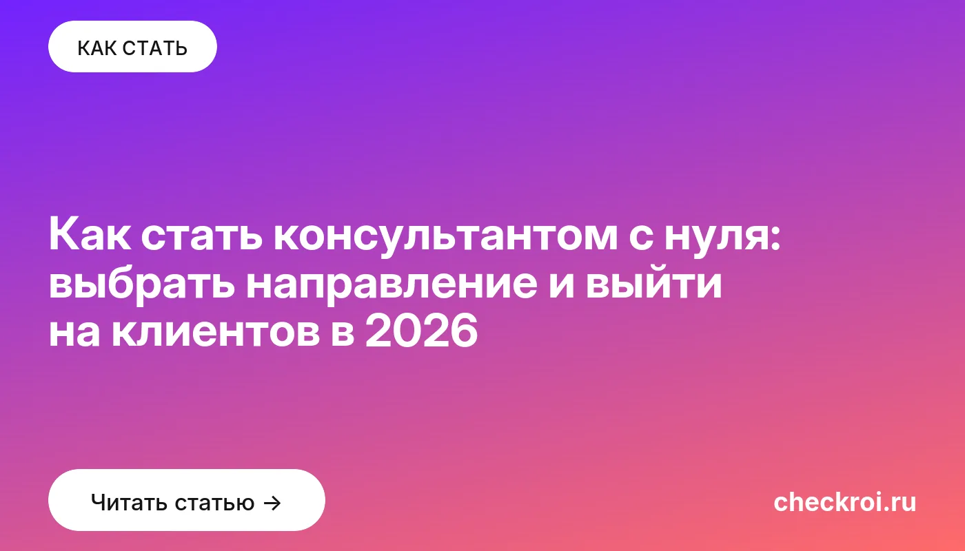 Обложка: Как стать консультантом с нуля: выбрать направление и выйти на клиентов в 2026