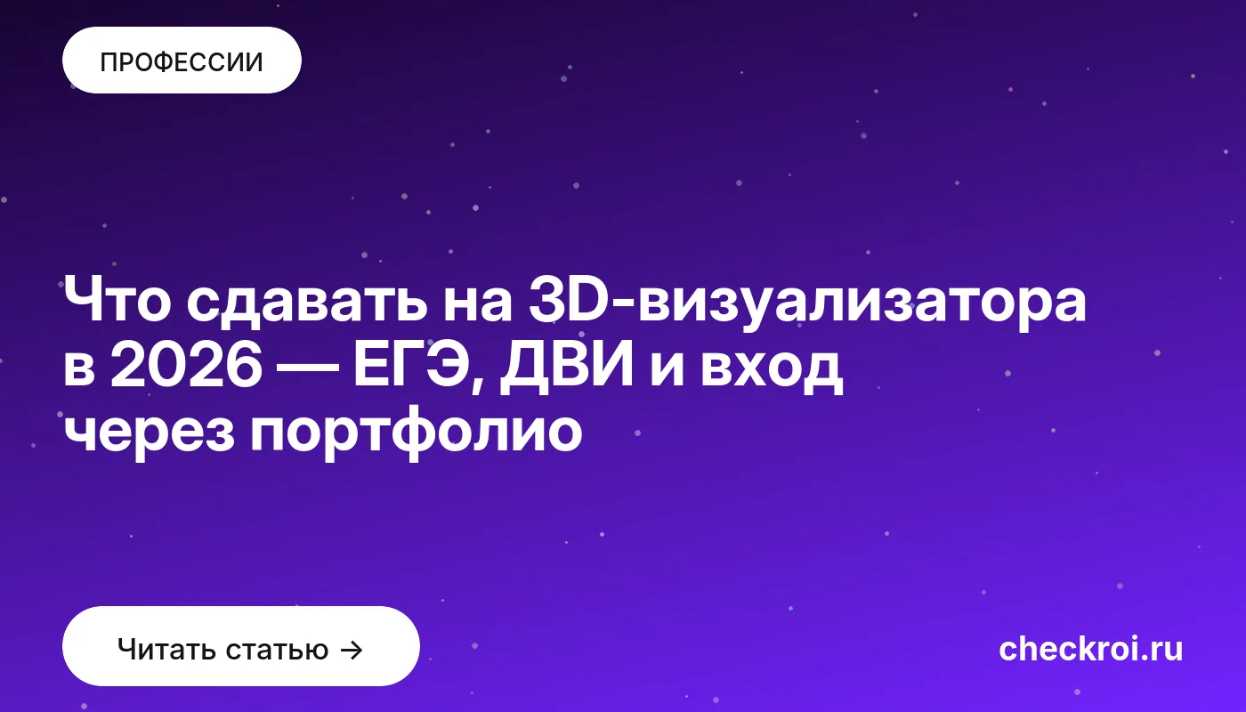 Обложка: Что сдавать на 3D визуализатора в 2026 — ЕГЭ, ДВИ и вход через портфолио