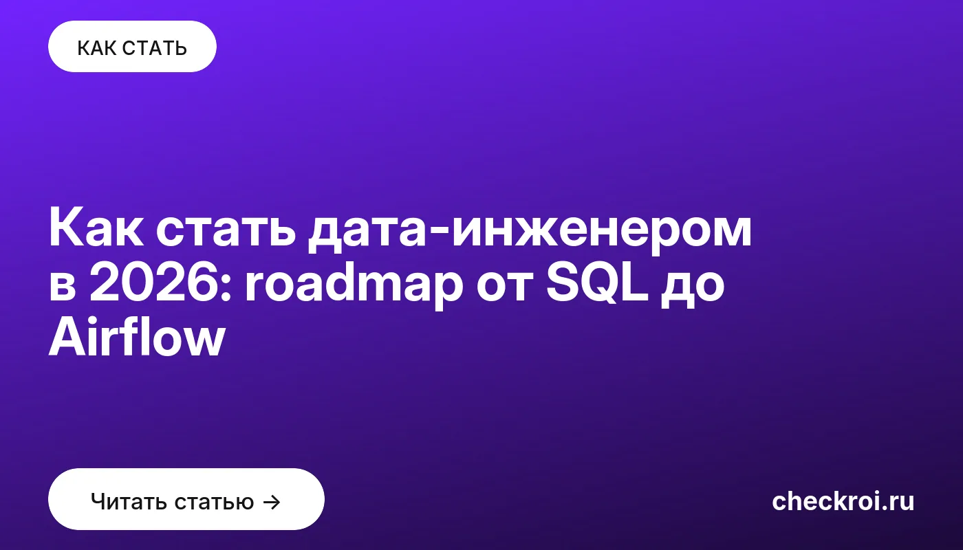 Статья: Как стать дата-инженером в 2026: roadmap от SQL до Airflow Обложка: Как стать дата инженером в 2026: roadmap от SQL до Airflow