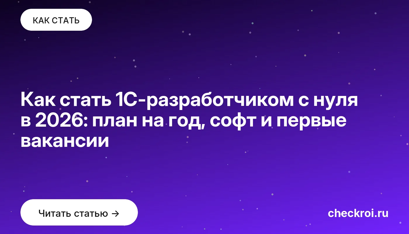 Обложка: Как стать 1С разработчиком с нуля в 2026: план на год, софт и первые вакансии